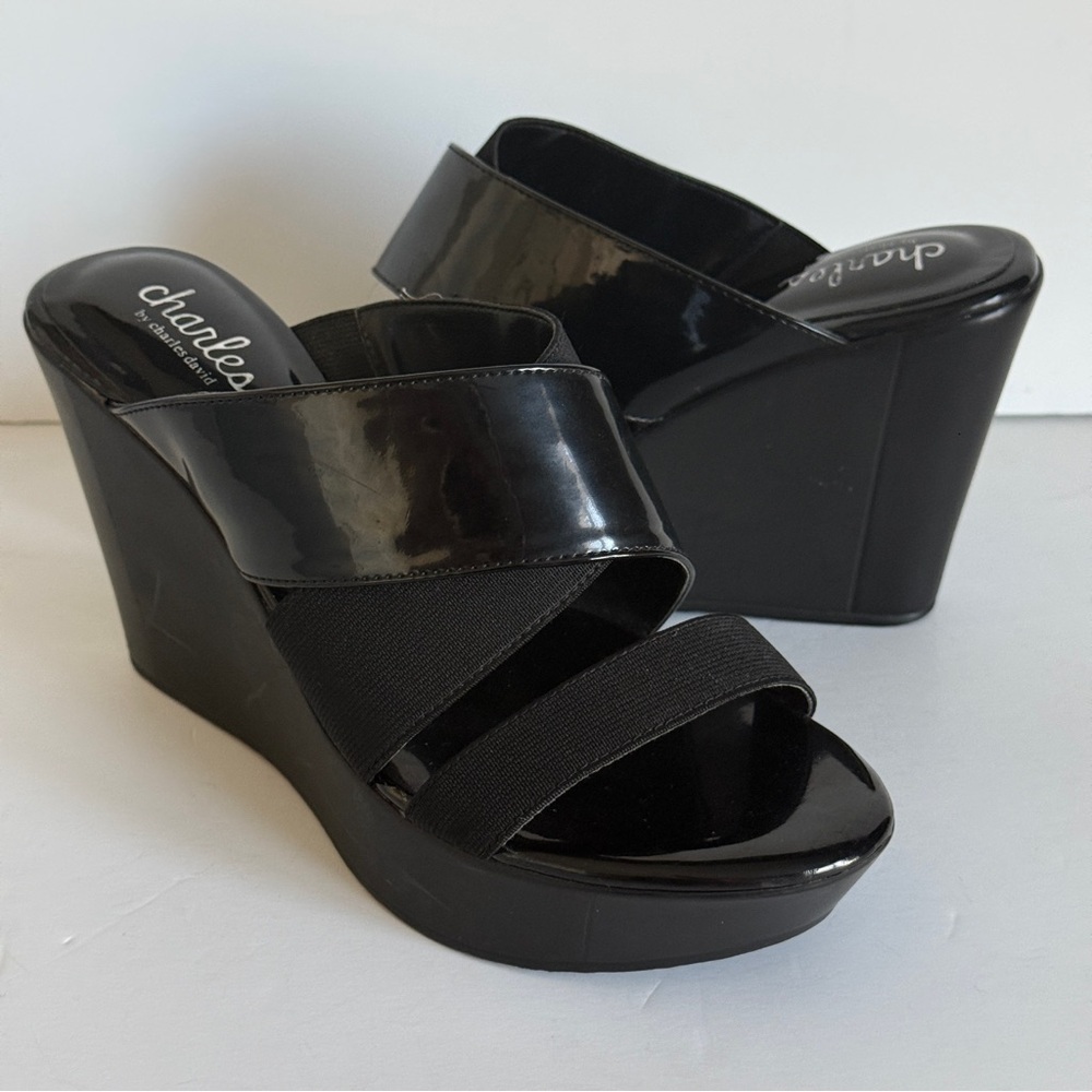 Charles by Charles David Black Fefe‎ Platform Wedge Sandals Women's Size 7.5